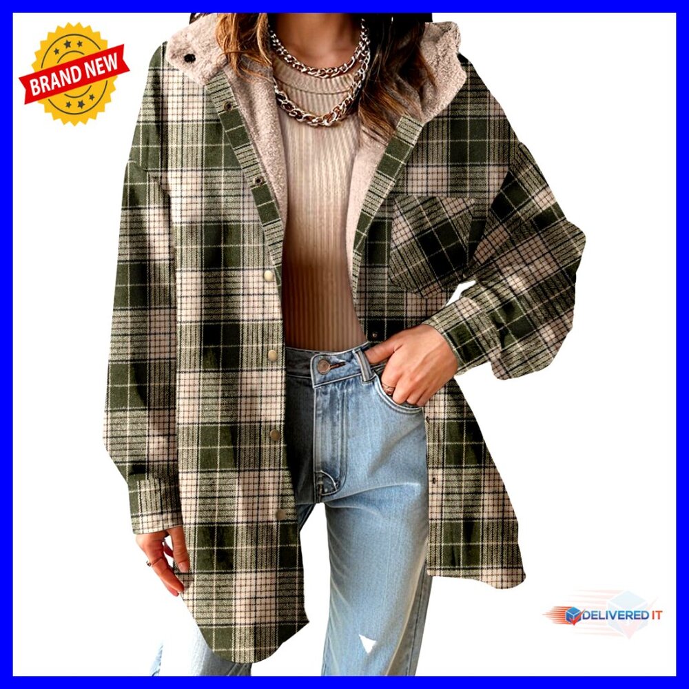 Oversized Flannel Shacket Button Down Fleece Jack… - image 1